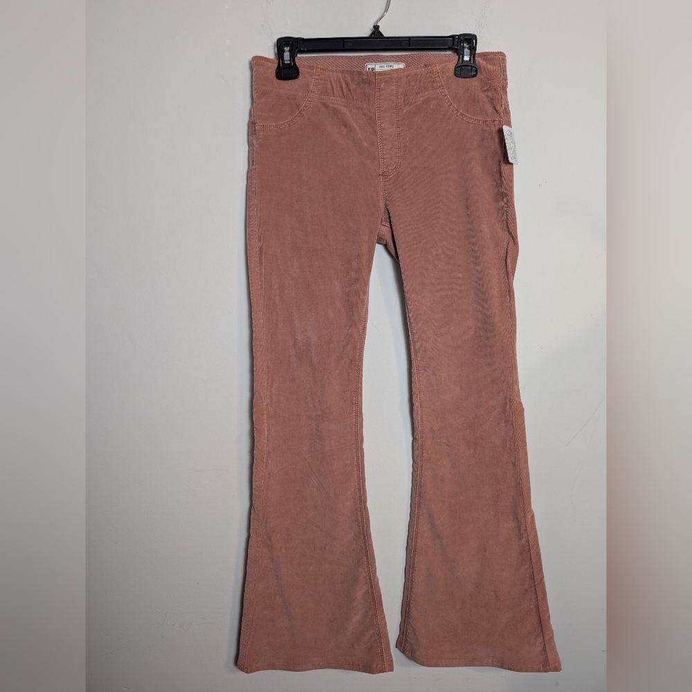 Free People Flare Pants Mauve Pull On Corduroy Pink Sz 27